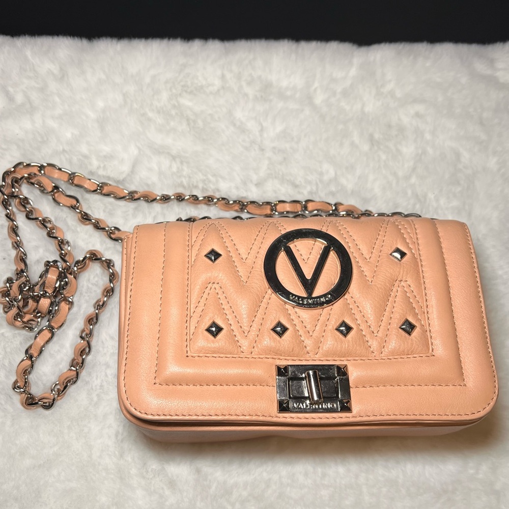 VALENTINO By Mario Valentino Alice Studs Quilted Leather  Bag blush nude beige